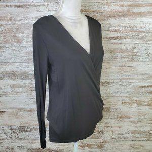 Bobeau Black V- Neck Long-Sleeve Flared Shirt Size XS
